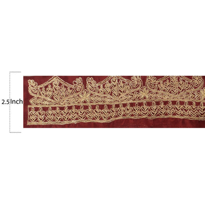 Sanskriti Vintage Sari Border Antique Hand Embroidered 1 YD Trim Sewing Dark Red Lace