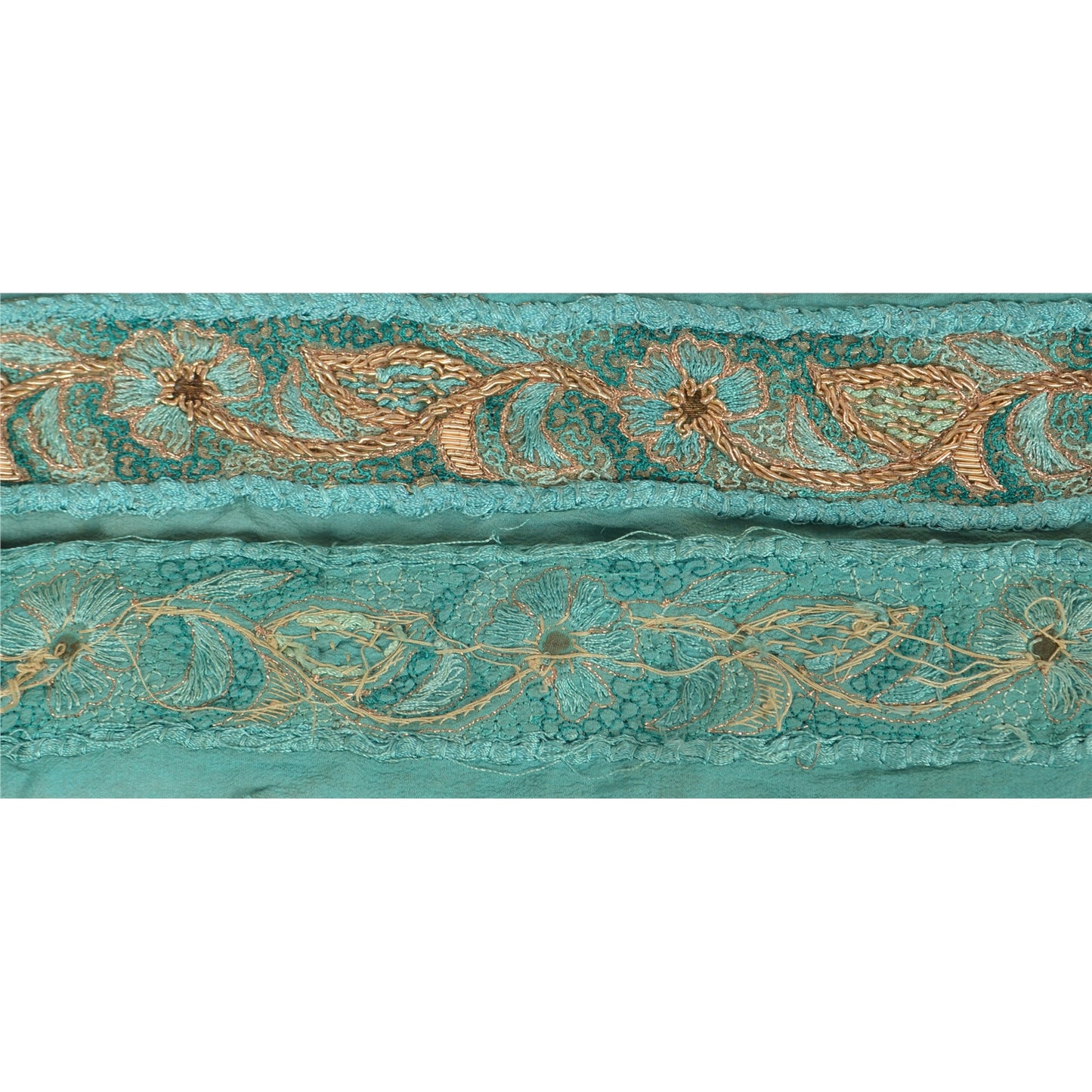 Sanskriti Vintage Sari Border Hand Embroidered 1 YD Indian Trim Ribbon Blue Lace