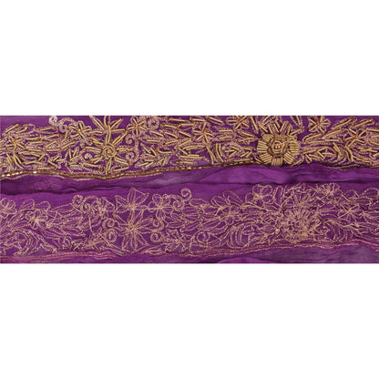 Sanskriti Vintage Sari Border Hand Beaded 1 YD Indian Trim Ribbon Purple Lace