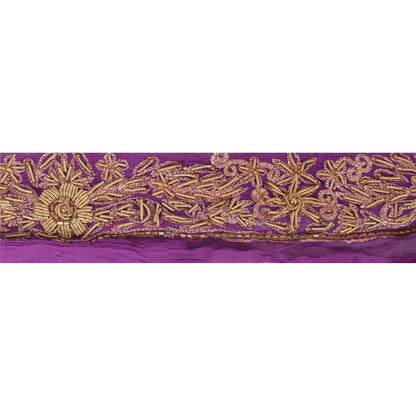 Sanskriti Vintage Sari Border Hand Beaded 1 YD Indian Trim Ribbon Purple Lace