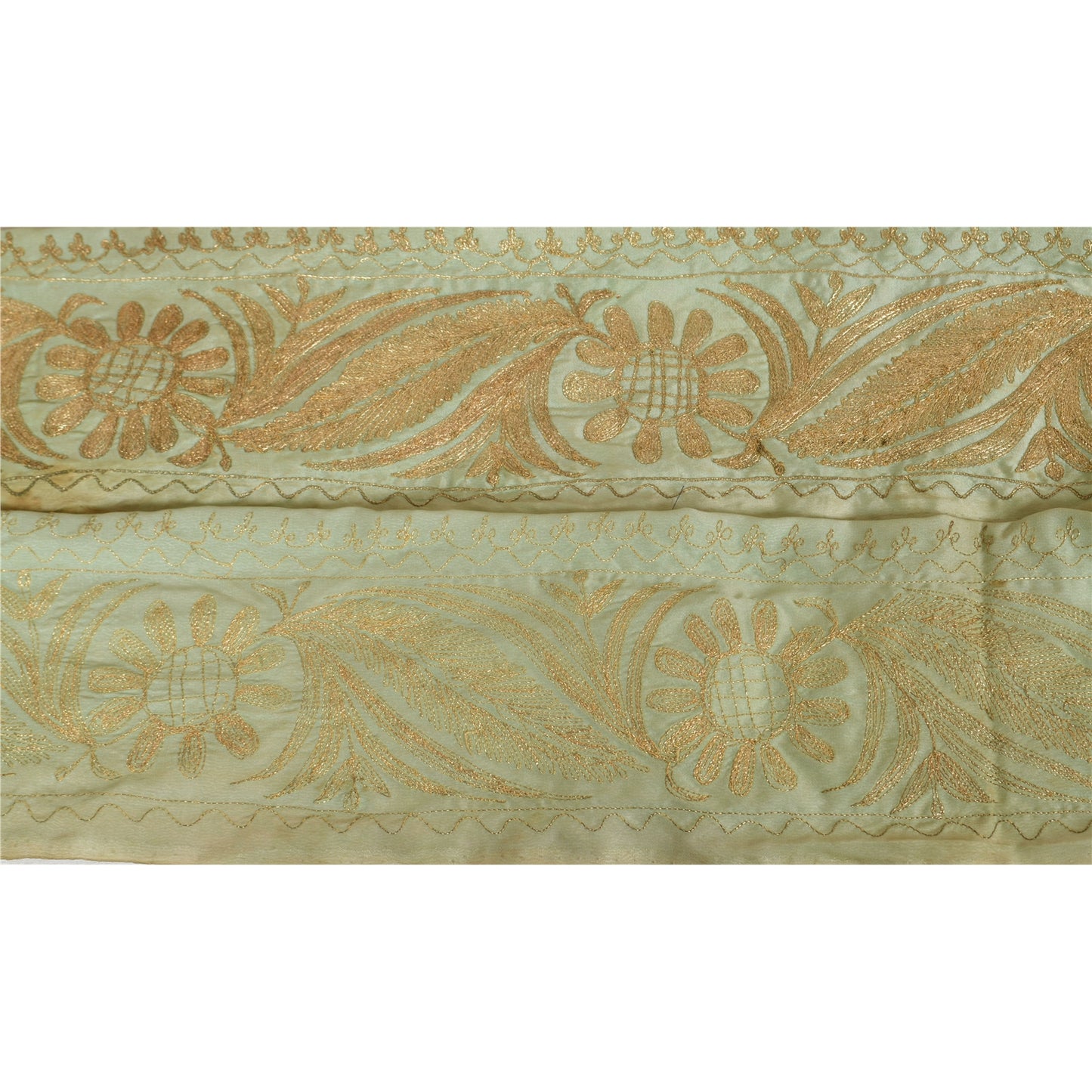 Sanskriti Vintage Sari Border Hand Embroidered 1 YD Trim Sewing Olive Green Lace