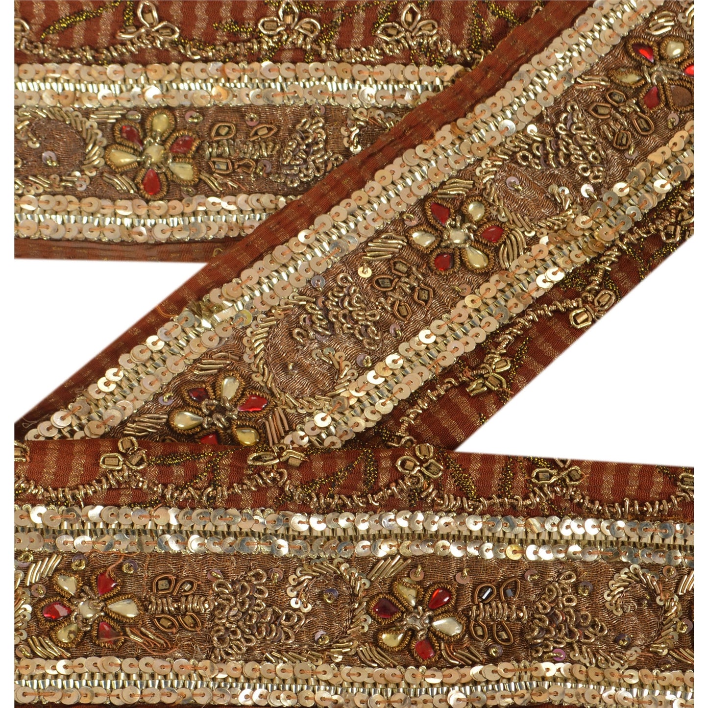 Sanskriti Vintage Sari Border Hand Beaded Woven 1 YD Trim Sewing Dark Red Lace