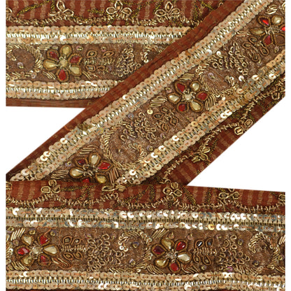 Sanskriti Vintage Sari Border Hand Beaded Woven 1 YD Trim Sewing Dark Red Lace