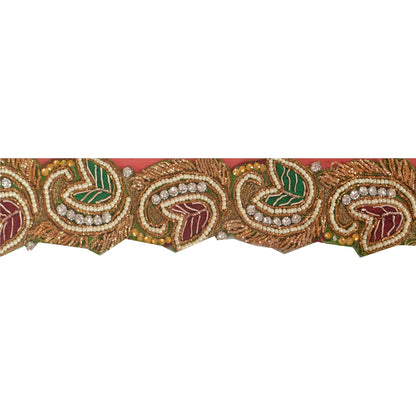 Sanskriti Vintage Sari Border Hand Beaded 1 YD Indian Trim Sewing Pink Lace