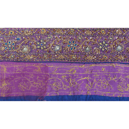 Sanskriti Vintage Sari Border Hand Beaded 1 Yard Trims Sewing Purple Deco Lace