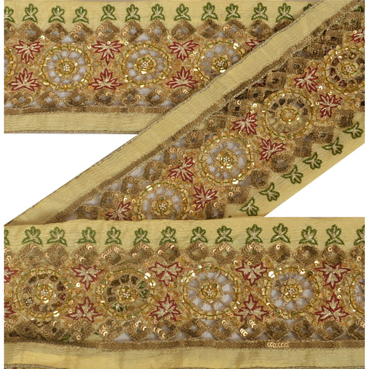 Sanskrit Vintage Sari Border Hand Beaded 1YD Indian Trim Sewing Cream Decor Lace