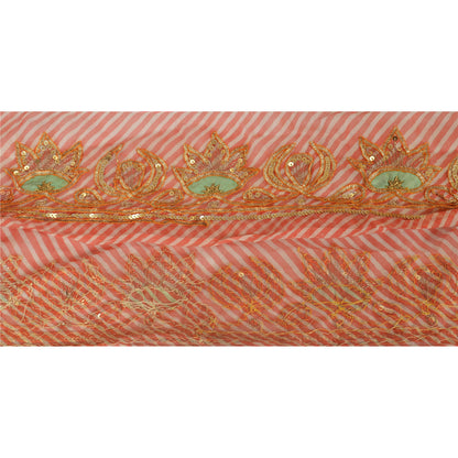 Sanskriti Vintage Sari Border Hand Beaded Leheria 1 YD Trim Sewing Orange Lace