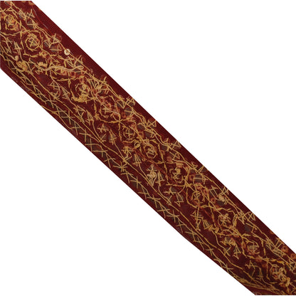 Sanskriti Vintag Sari Border Hand Beaded Bandhani 1YD Trim Sewing Dark Red Lace