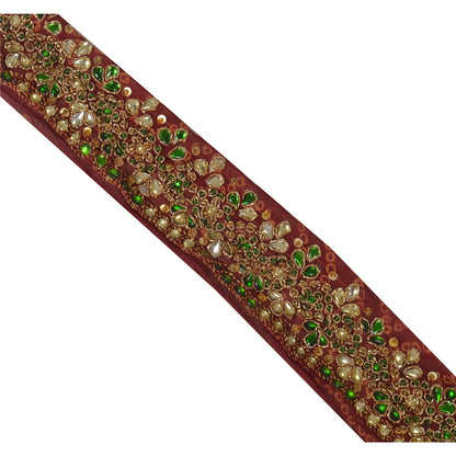 Sanskriti Vintag Sari Border Hand Beaded Bandhani 1YD Trim Sewing Dark Red Lace