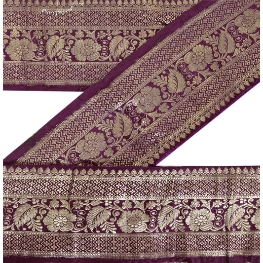 Sanskriti Vintage Sari Border Woven Brocade 1 YD Trim Sewing Purple Decor Lace