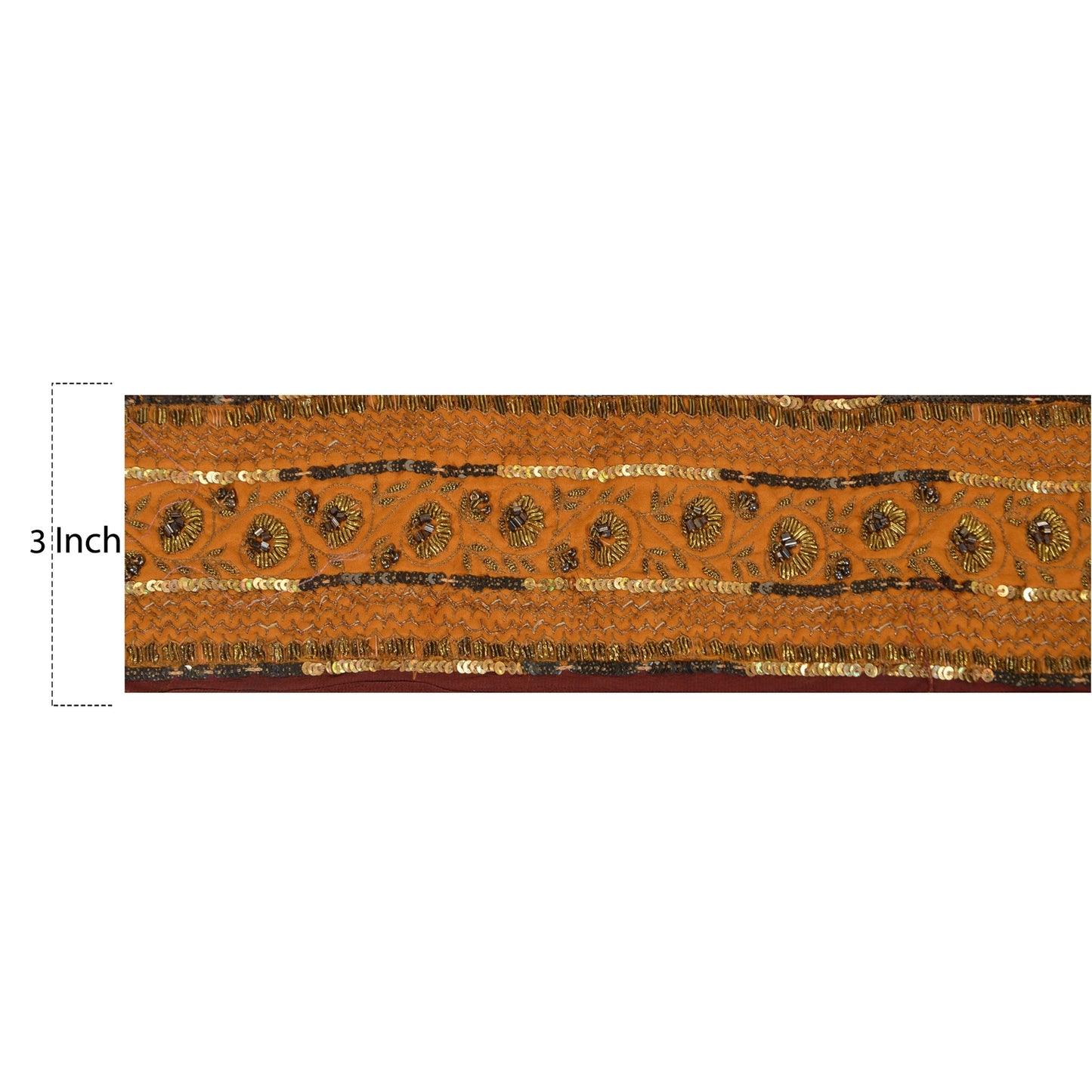 Sanskriti Vintage Sari Border Hand Beaded 1 YD Craft Trim Sewing Orange Lace