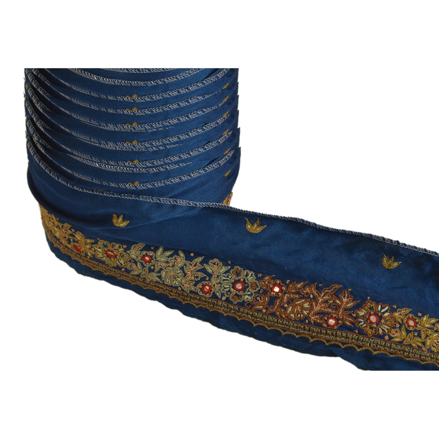 Sanskriti Vintage Sari Border Hand Embroidered 1 YD Indian Trim Ribbon Blue Lace