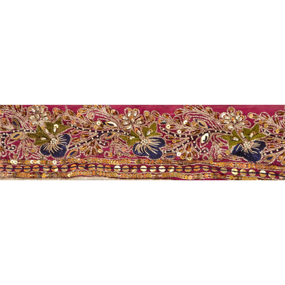 Sanskriti Vintage Sari Border Hand Beaded 1 YD Indian Trim Sewing Pink Zari Lace