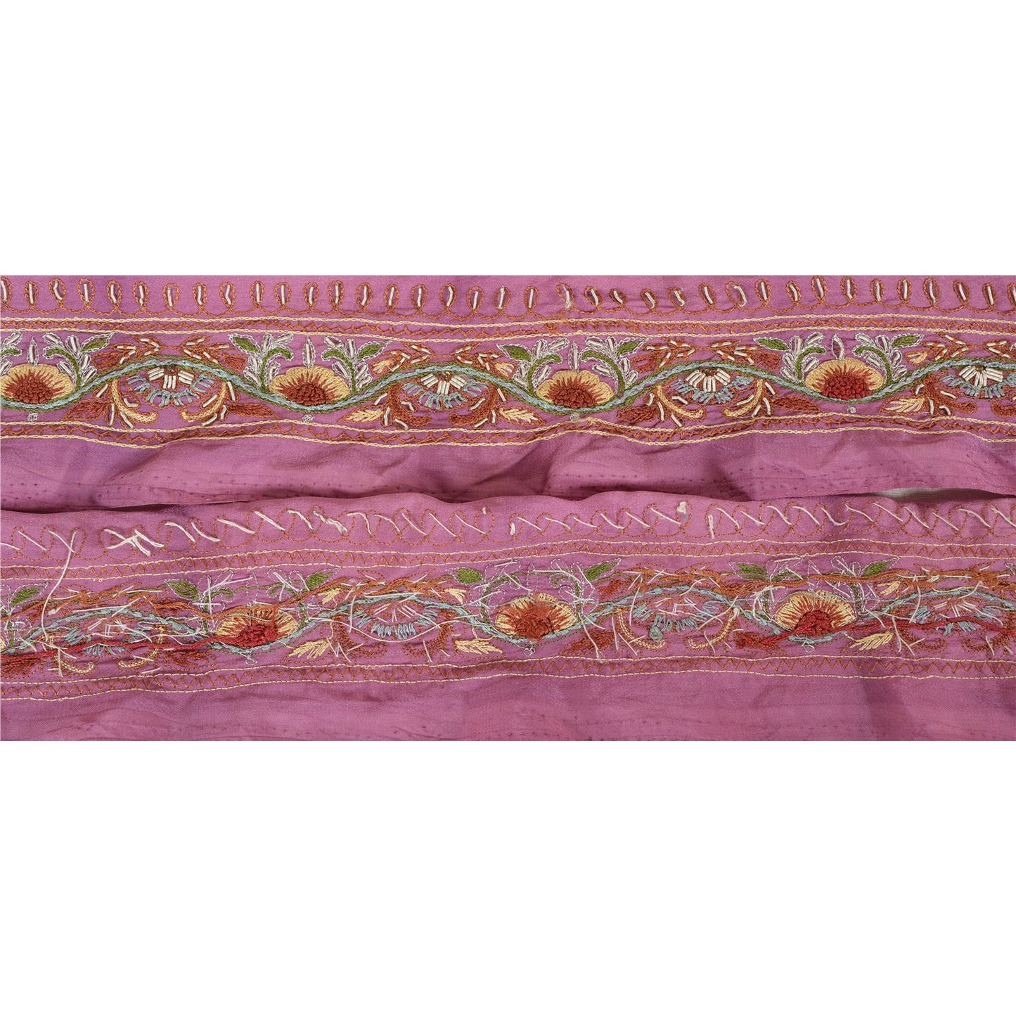 Sanskriti Vintage Sari Border Hand Embroidered 1 YD Indian Trim Sewing Pink Lace