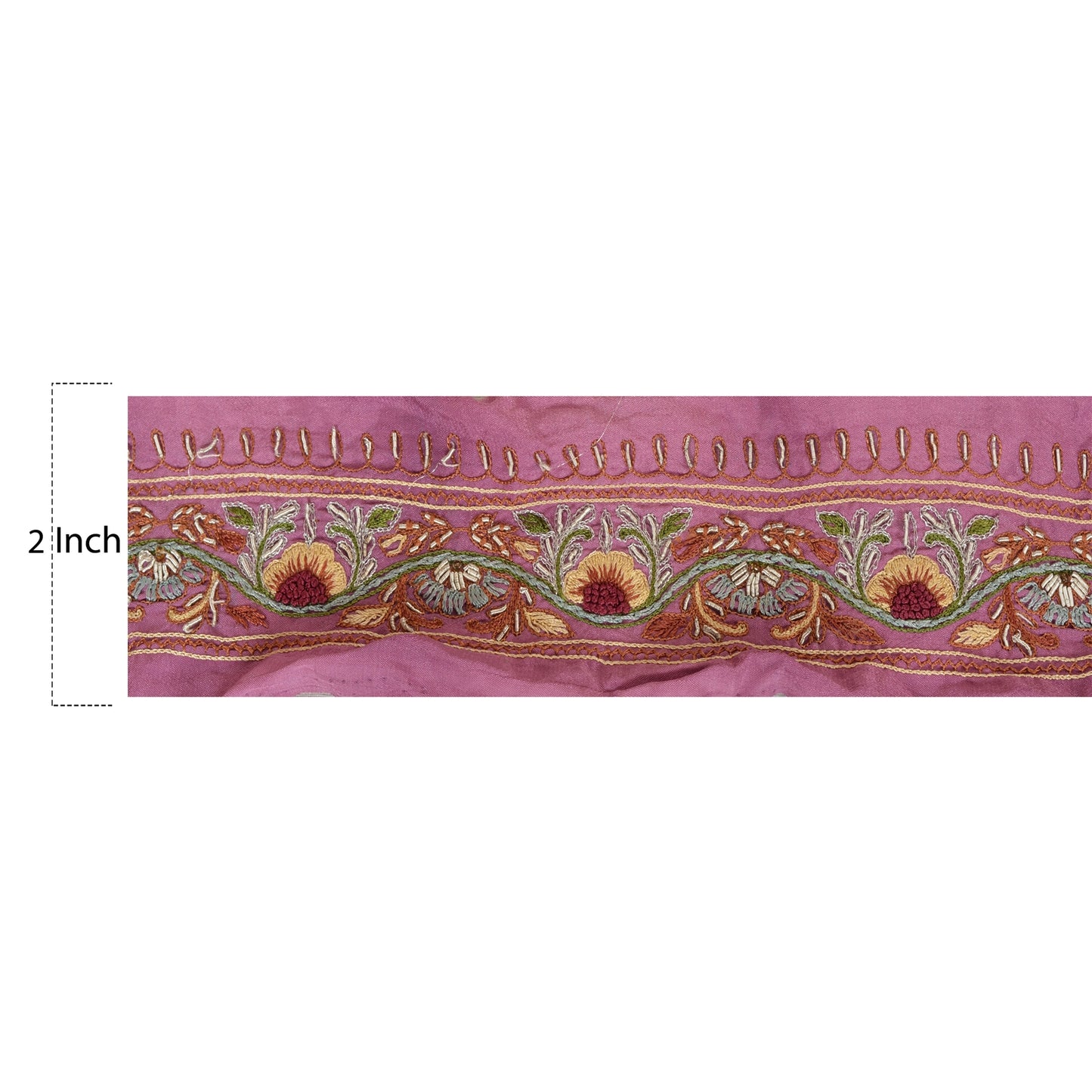 Sanskriti Vintage Sari Border Hand Embroidered 1 YD Indian Trim Sewing Pink Lace