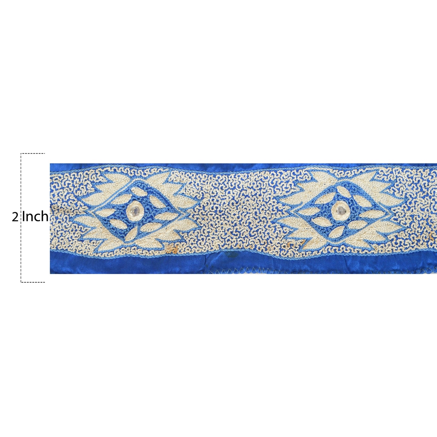 Sanskriti Vintage Sari Border Hand Beaded 1 YD Craft Trim Sewing Dark Blue Lace