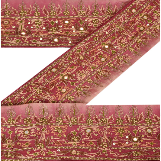 Sanskrit Vintage Sari Border Hand Beaded 1YD Indian Trim Sewing Purple Zari Lace