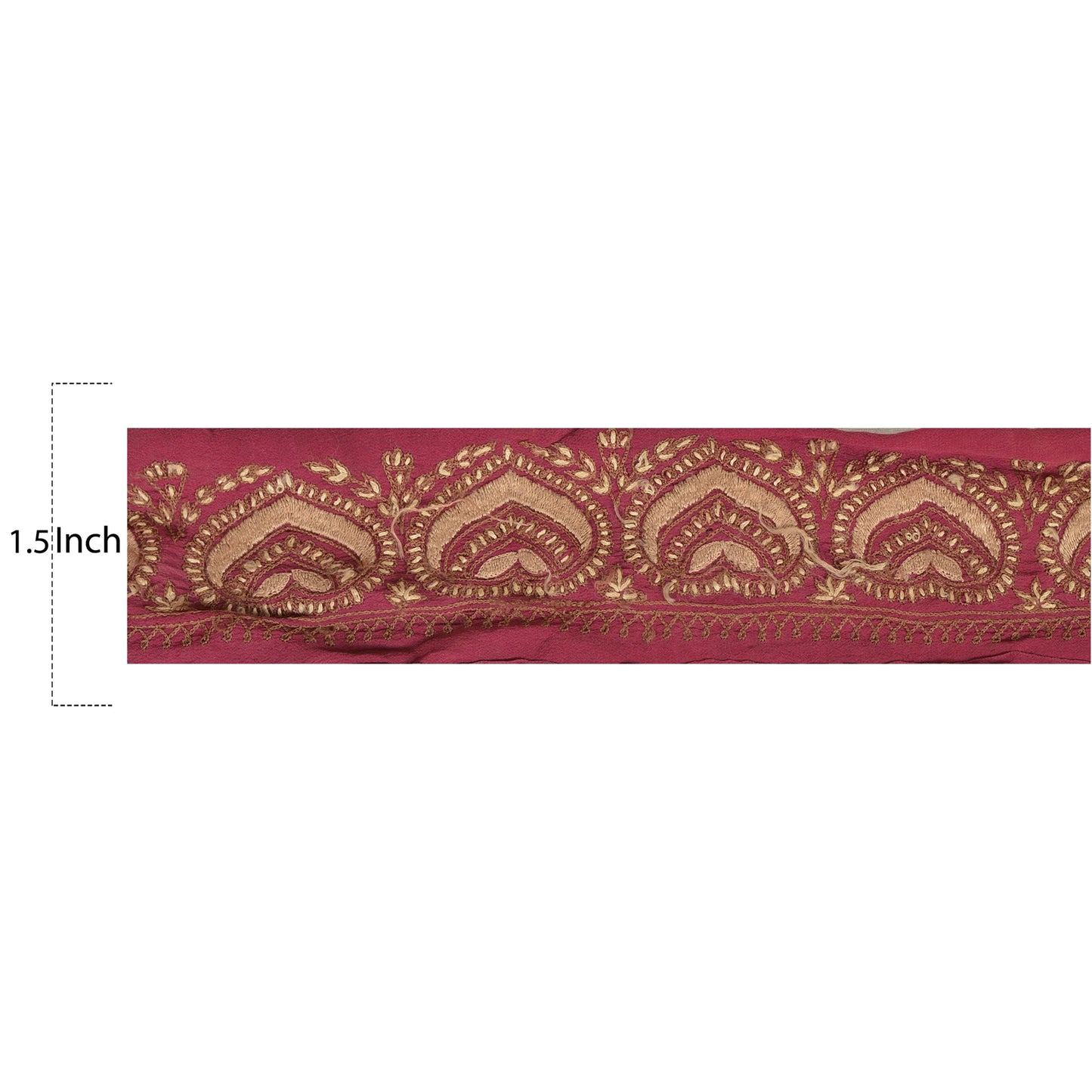 Sanskriti Vintage Sari Border Hand Embroidered 1 YD Craft Trim Ribbon Pink Lace