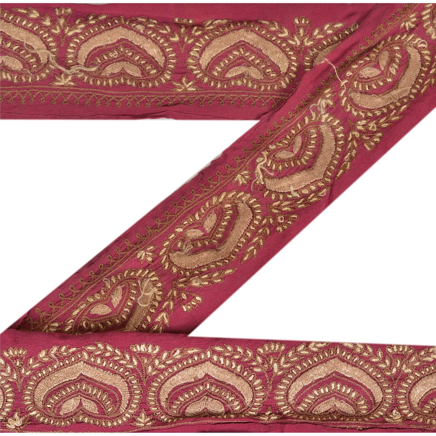 Sanskriti Vintage Sari Border Hand Embroidered 1 YD Craft Trim Ribbon Pink Lace