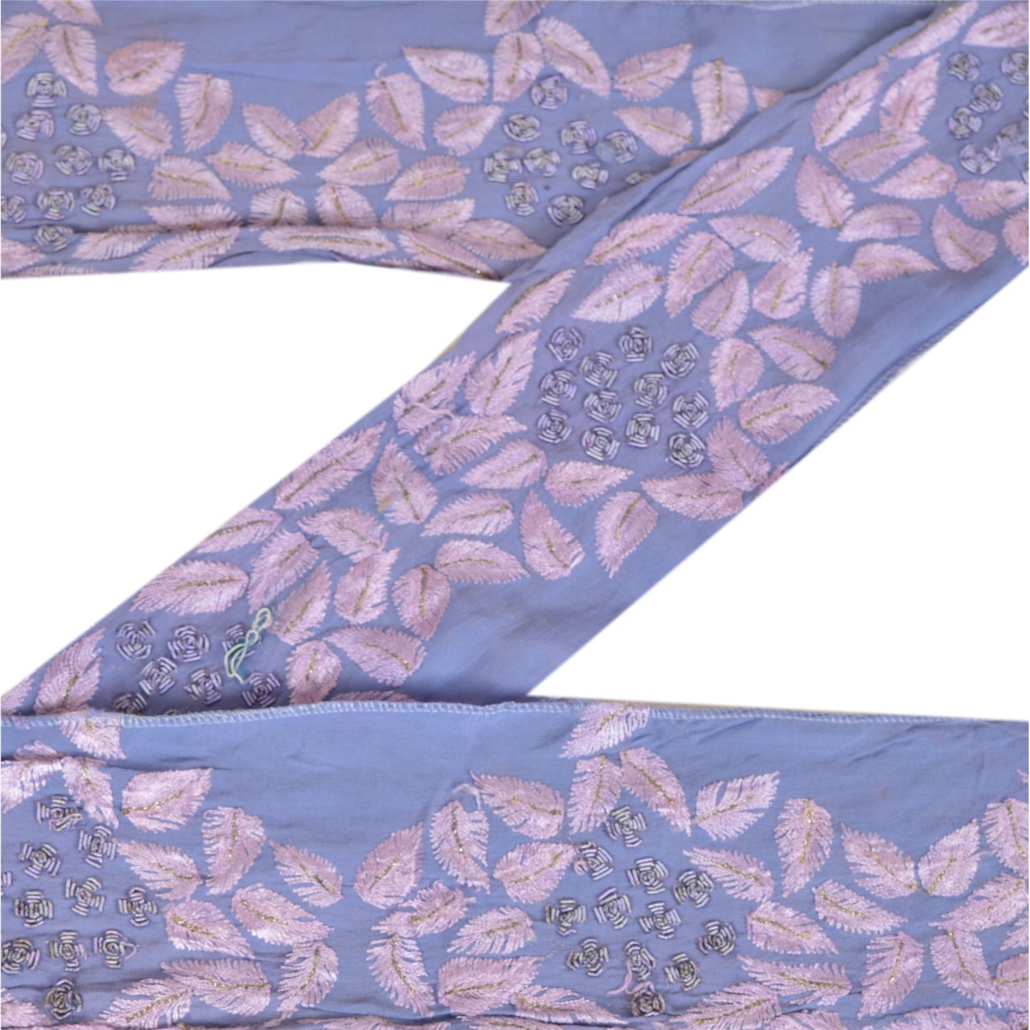 Sanskriti Vintage Sari Border Hand Embroidered 1 YD Trim Sewing Blue Craft Lace