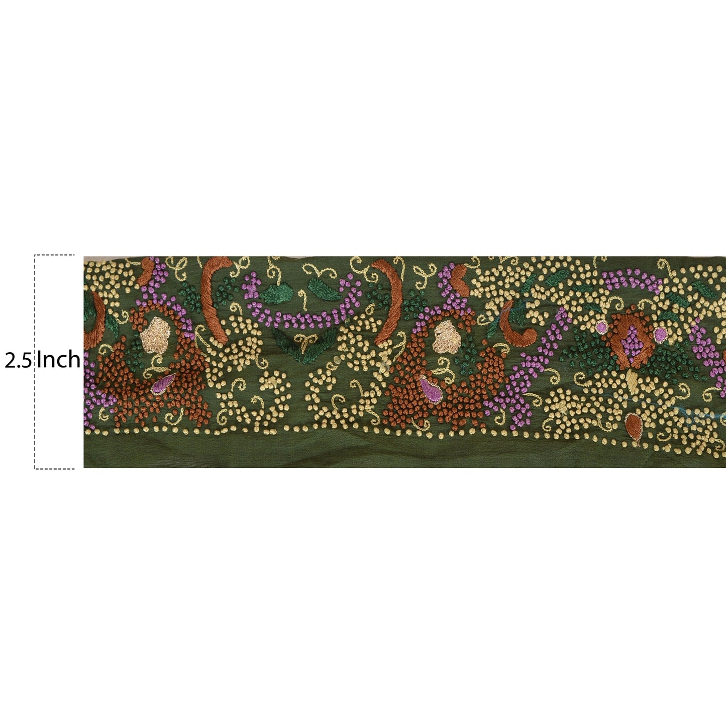 Sanskriti Vintage Sari Border Hand Embroidered 1 YD Trim Sewing Green Craft Lace