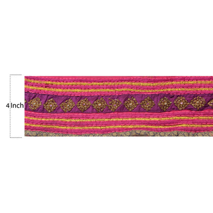 Sanskriti Vintage Sari Border Hand Beaded 1 YD Indian Trim Sewing Purple Lace