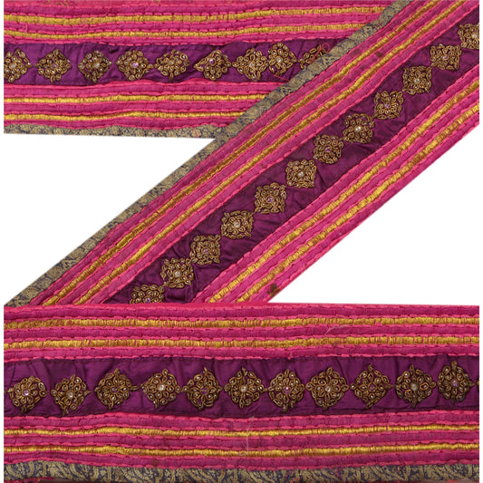 Sanskriti Vintage Sari Border Hand Beaded 1 YD Indian Trim Sewing Purple Lace