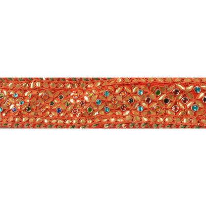 SANSKRITI VINTAGE Border Antique Hand Beaded Bandhani 1 YD Trim Sewing Red Lace