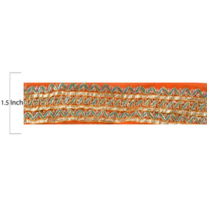 Sanskriti Vintage Sari Border Hand Beaded 1 YD Indian Trim Ribbon Orange Lace