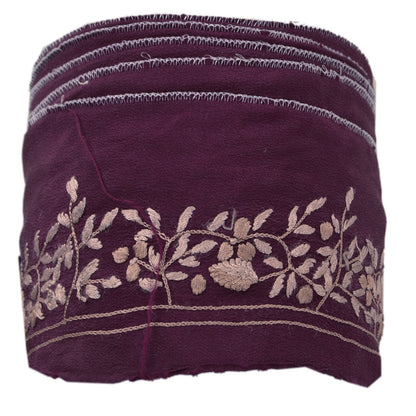 Sanskriti Vintage Sari Border Hand Embroidered 1YD Craft Trim Ribbon Purple Lace