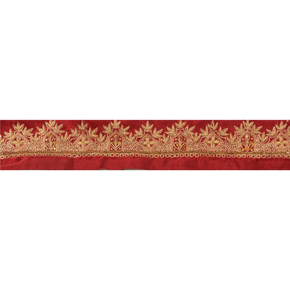 Sanskriti Vintage Sari Border Hand Beaded 1 YD Indian Trim Ribbon Dark Red Lace