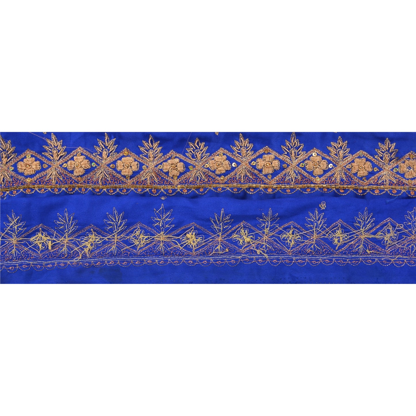 Sanskriti Vintage Sari Border Hand Beaded 1 YD Trim Sewing Blue Zari Craft Lace