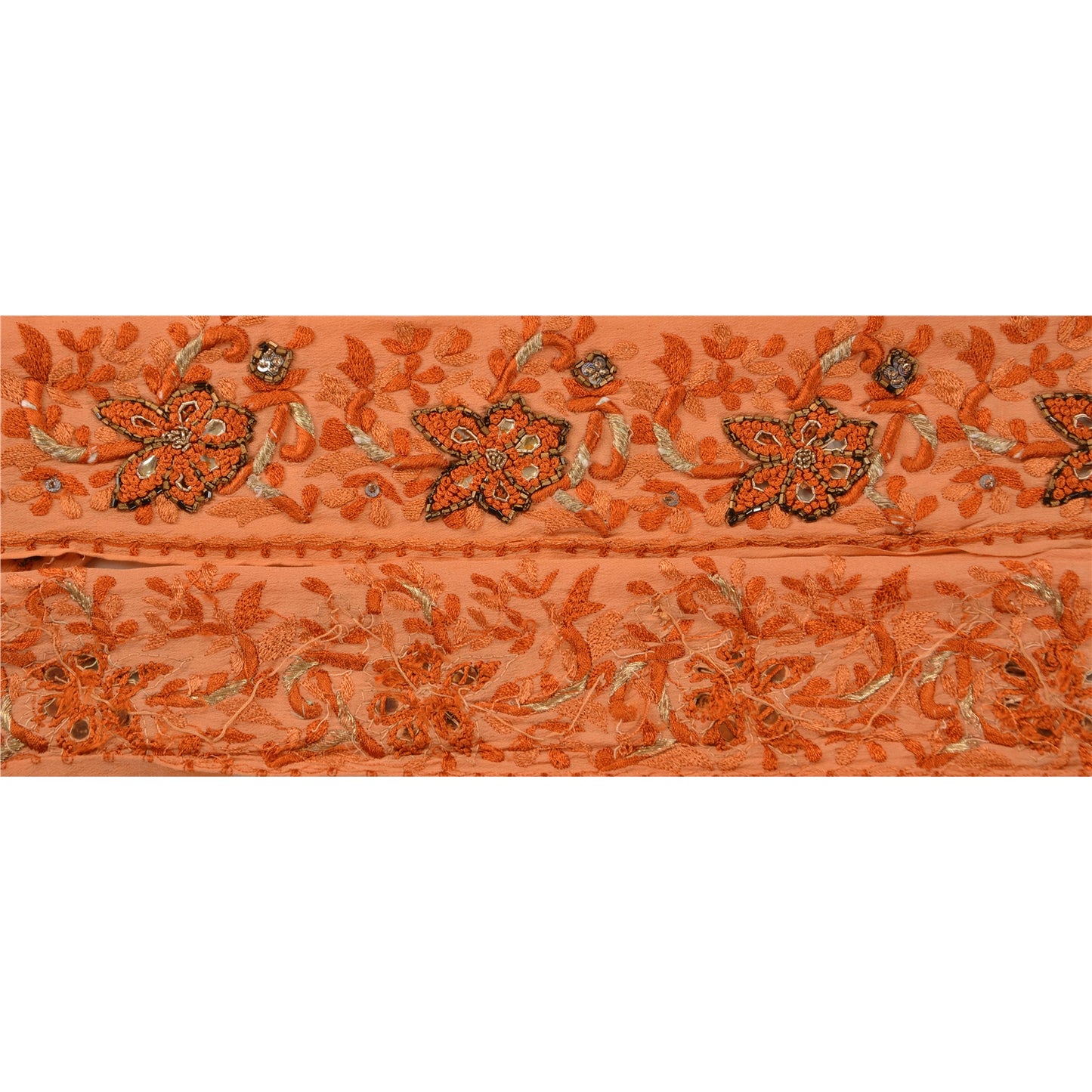 Sanskriti Vintage Sari Border Hand Beaded 2 YD Craft Trim Sewing Peach Zari Lace