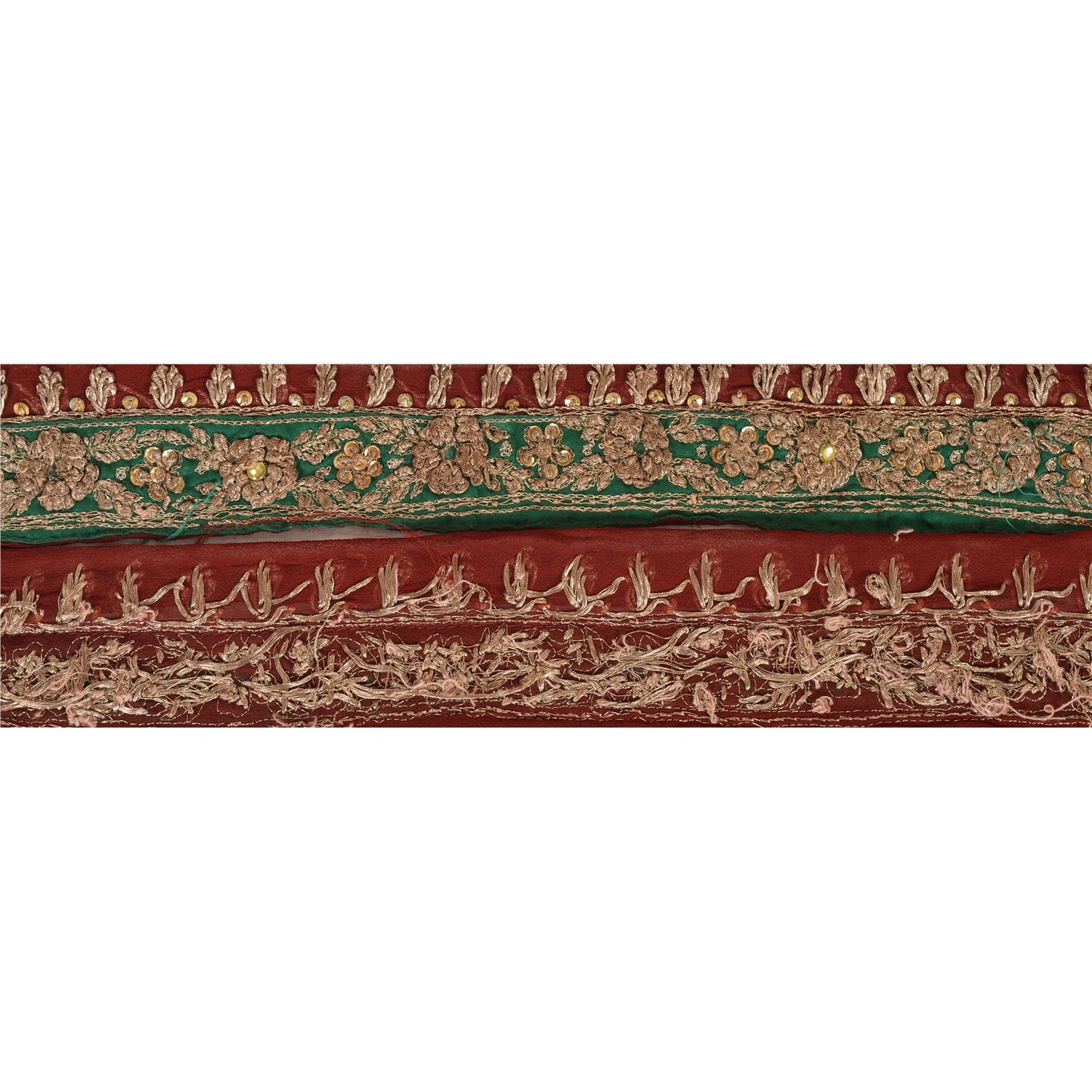 Sanskriti Vintage Sari Border Hand Beaded 1 YD Indian Trim Ribbon Dark Red Lace