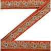 Sanskriti Vintage Sari Border Hand Embroidered 1 Yard Trims Ribbon Orange Lace