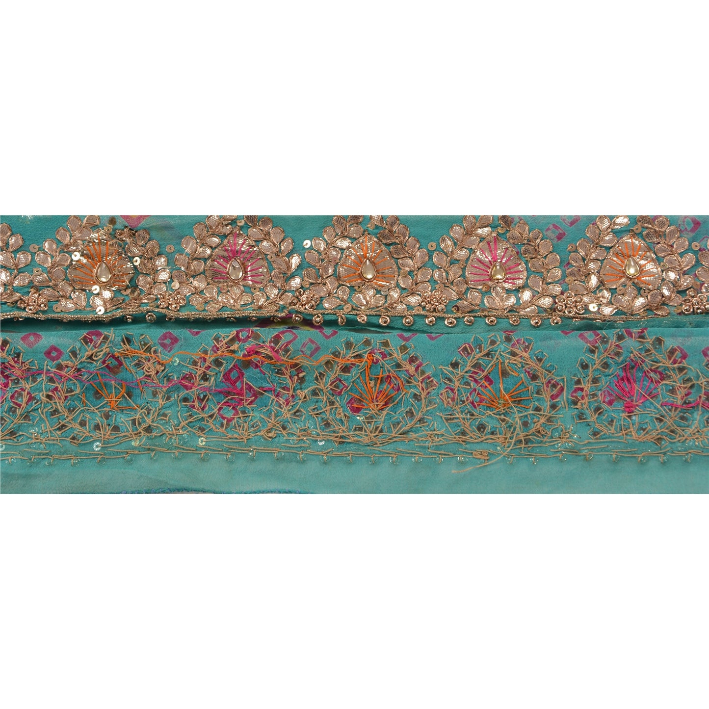 Sanskriti Vintage Sari Border Hand Beaded Bandhani 1 YD Trim Sewing Blue Lace