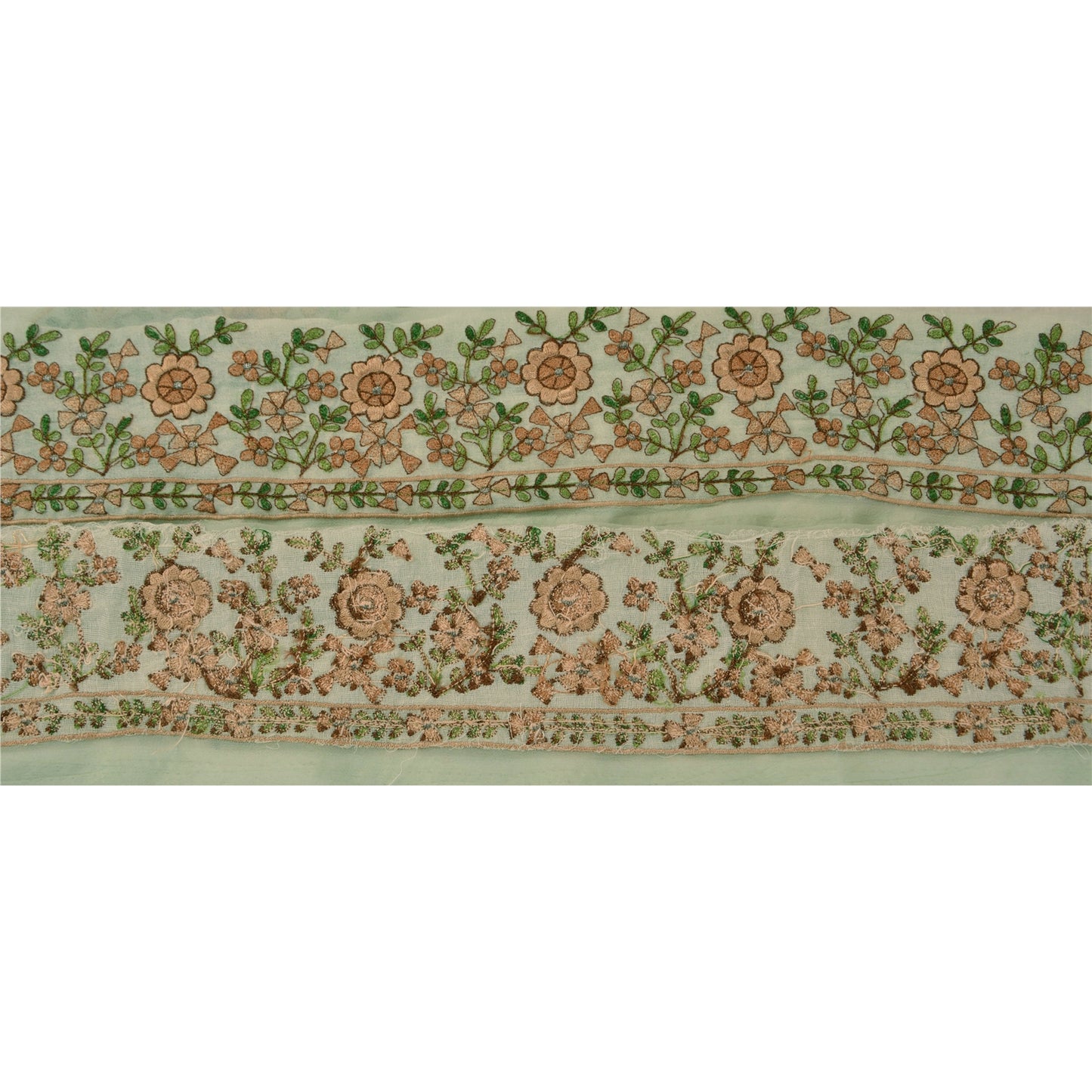 Sanskriti Vintge Sari Border Embroidered 1YD Trim Sewing Green Craft Floral Lace