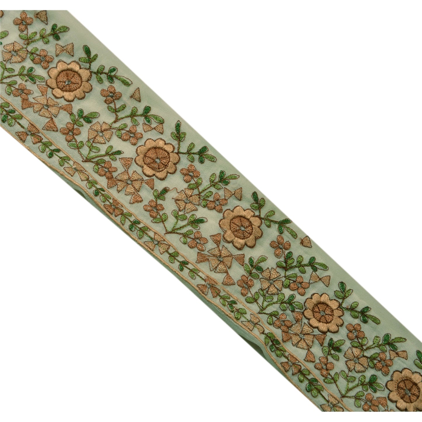 Sanskriti Vintge Sari Border Embroidered 1YD Trim Sewing Green Craft Floral Lace