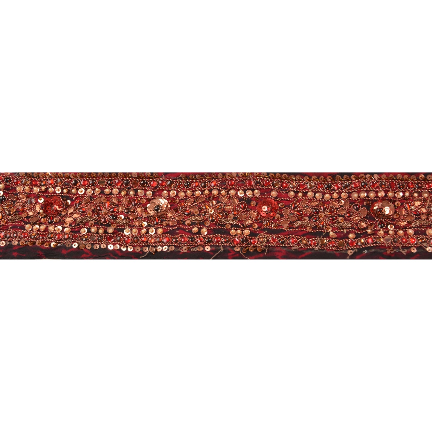 Sanskriti Vintage Sari Border Hand Beaded Leheria 1YD Trim Sewing Dark Red Lace