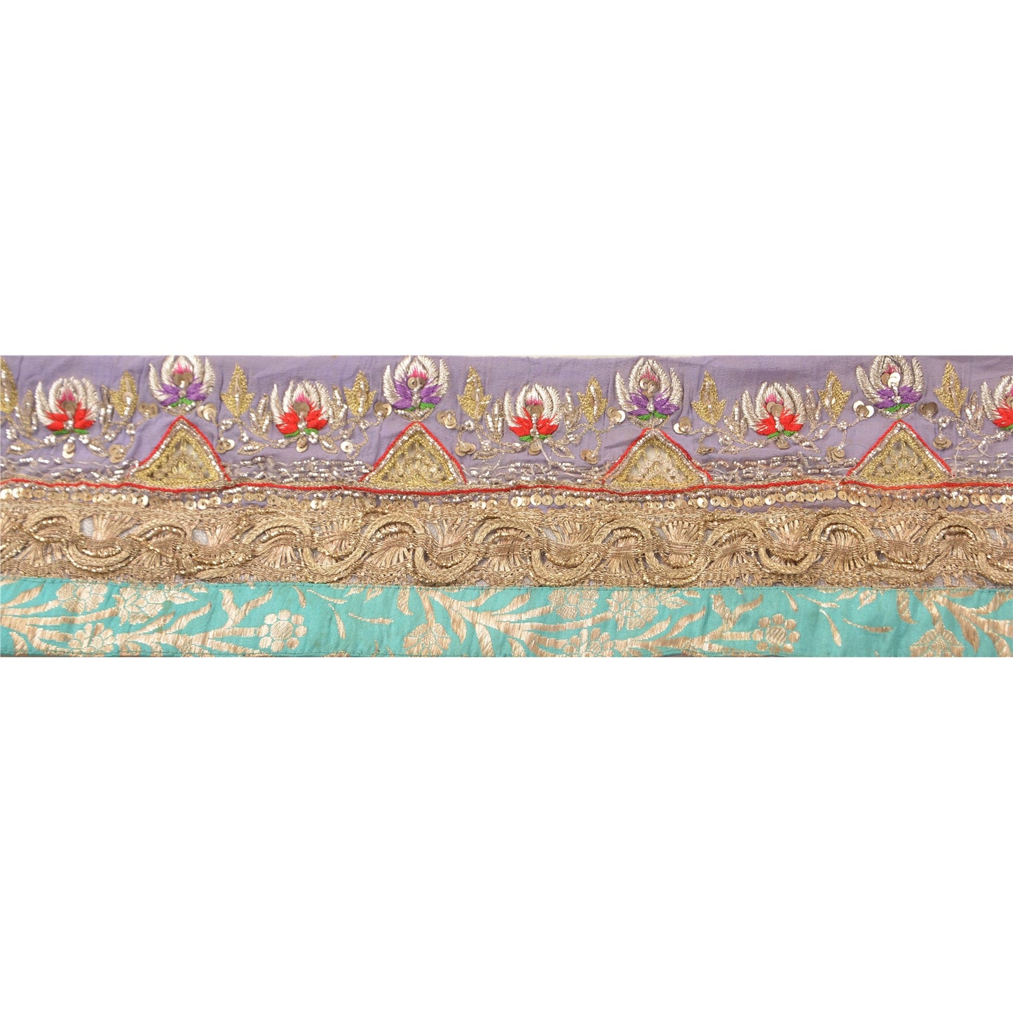 Sanskriti Vintage Sari Border Hand Beaded 1 Yard Trim Sewing Purple Deco Lace