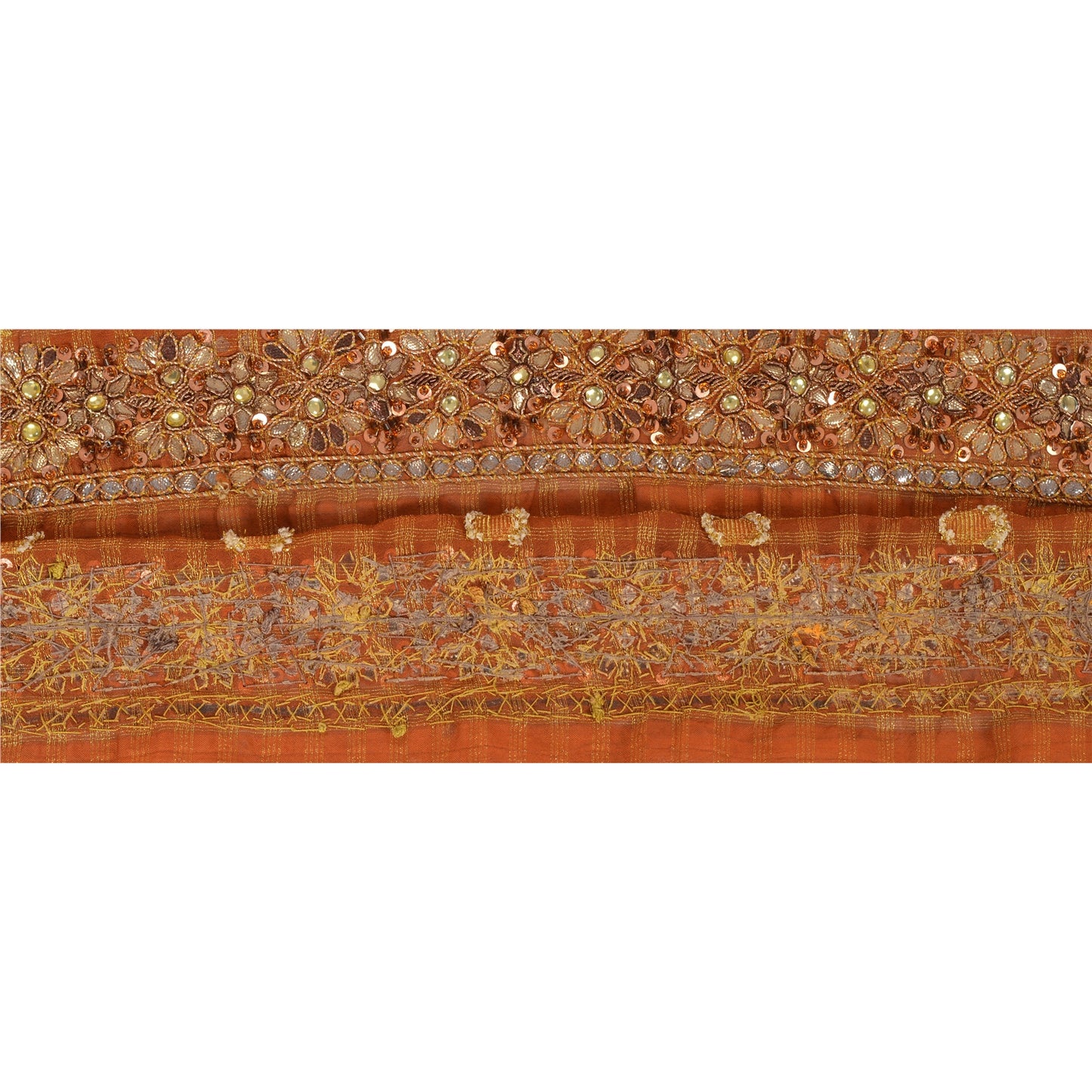 Sanskriti Vintage Sari Border Hand Beaded Woven 1 YD Trim Sewing Orange Lace