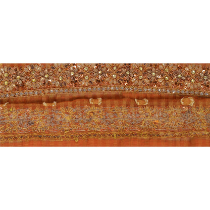 Sanskriti Vintage Sari Border Hand Beaded Woven 1 YD Trim Sewing Orange Lace