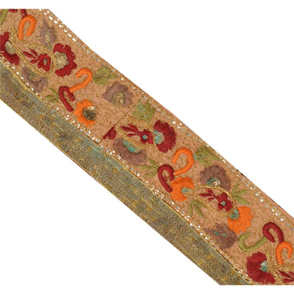 Sanskriti Vintage Sari Border Antique Hand Beaded 1 YD Indian Trim Sewing Orange Zari Lace