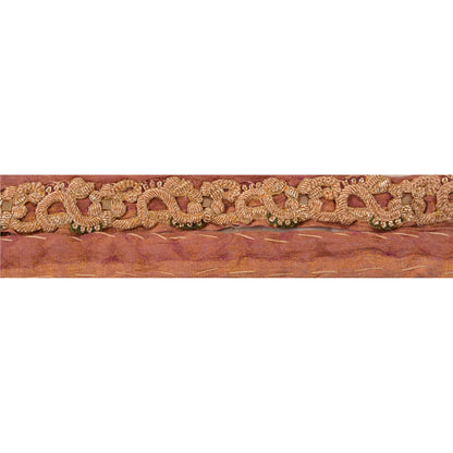 Sanskriti Vintage Sari Border Hand Embroidered 1YD Indian Trim Ribbon Peach Lace