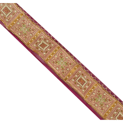 Sanskriti Vintage Sari Border Hand Bead 1YD Indian Trim Sewing Purple Deco Lace