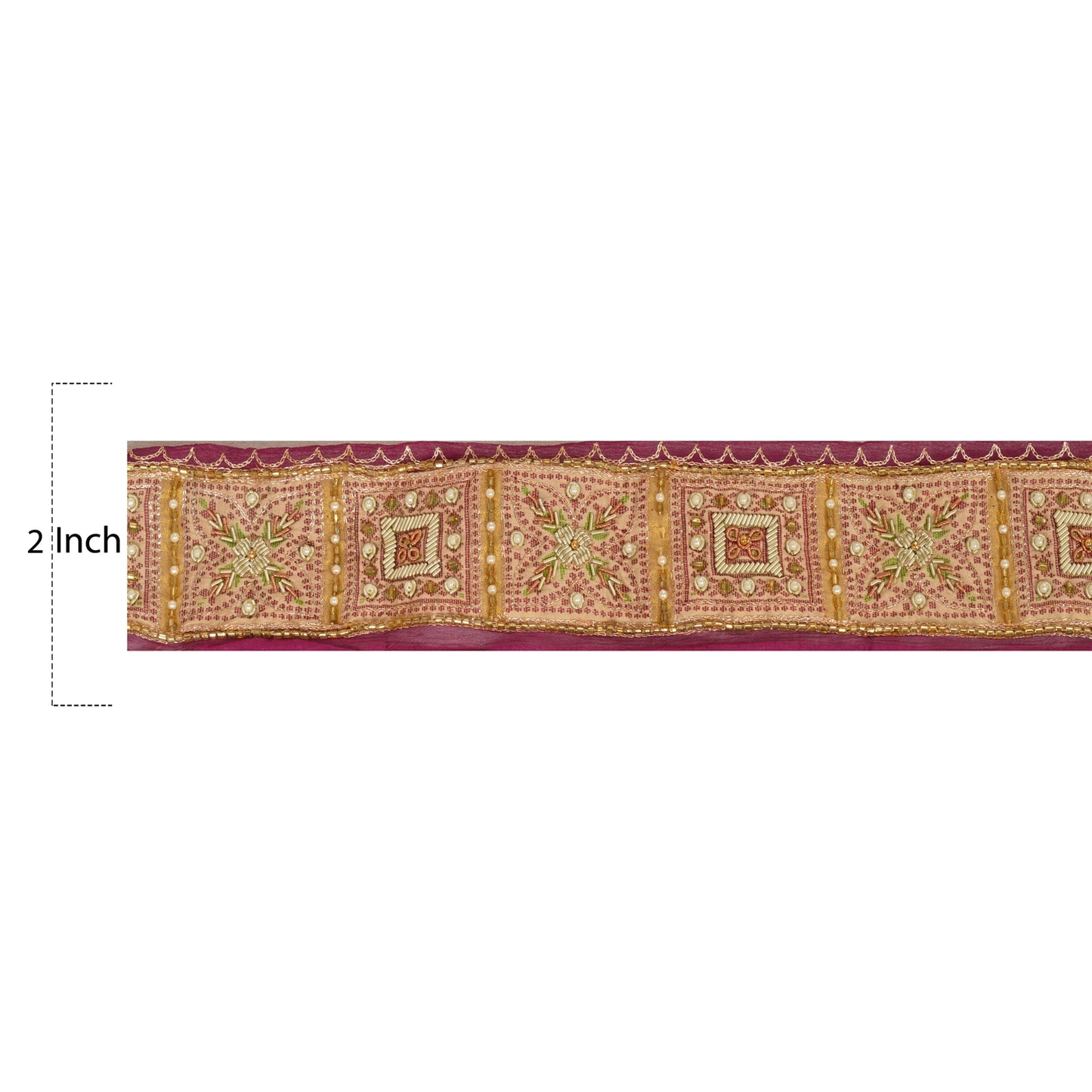 Sanskriti Vintage Sari Border Hand Bead 1YD Indian Trim Sewing Purple Deco Lace