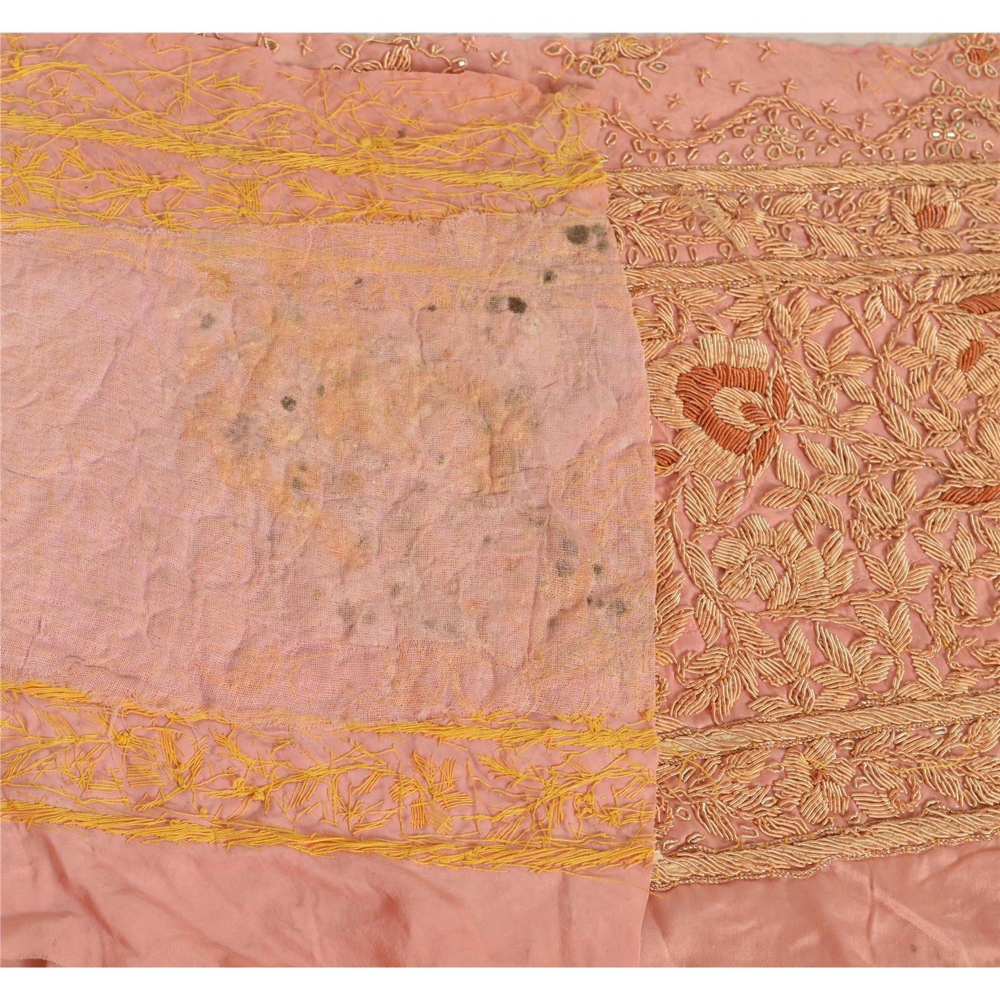 Sanskriti Vintage Sari Border Hand Embroidered 1 YD Trim Sewing Peach Craft Lace