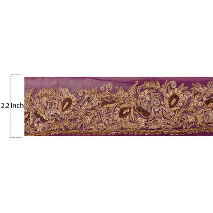 Sanskrit Vintage Sari Border Hand Beaded 1YD Indian Trim Sewing Purple Zari Lace