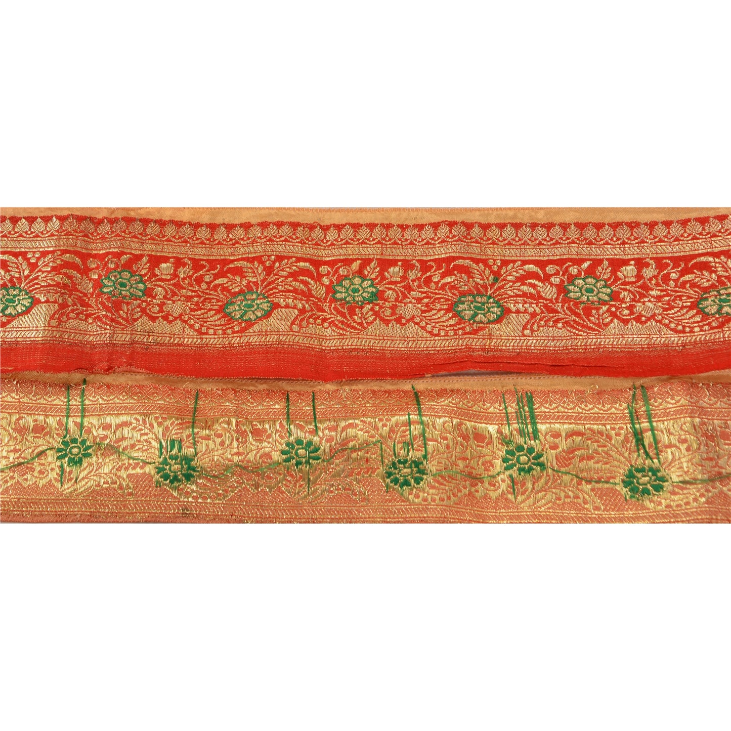 Sanskriti Vintage Sari Border Woven Brocade 1 Yard Trims Craft Sewing Red Lace