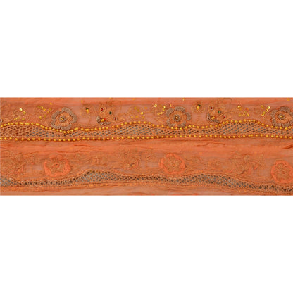 Sanskriti Vintage Sari Border Hand Beaded 1YD Indian Trim Sewing Peach Zari Lace